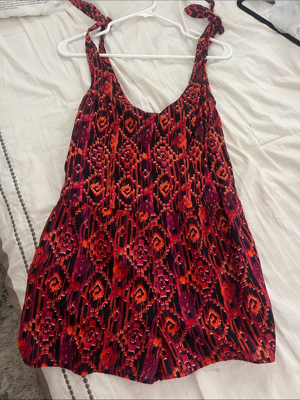 Miley Cyrus & Max Azria Red & Magenta Printed Tie-Shoulder romper